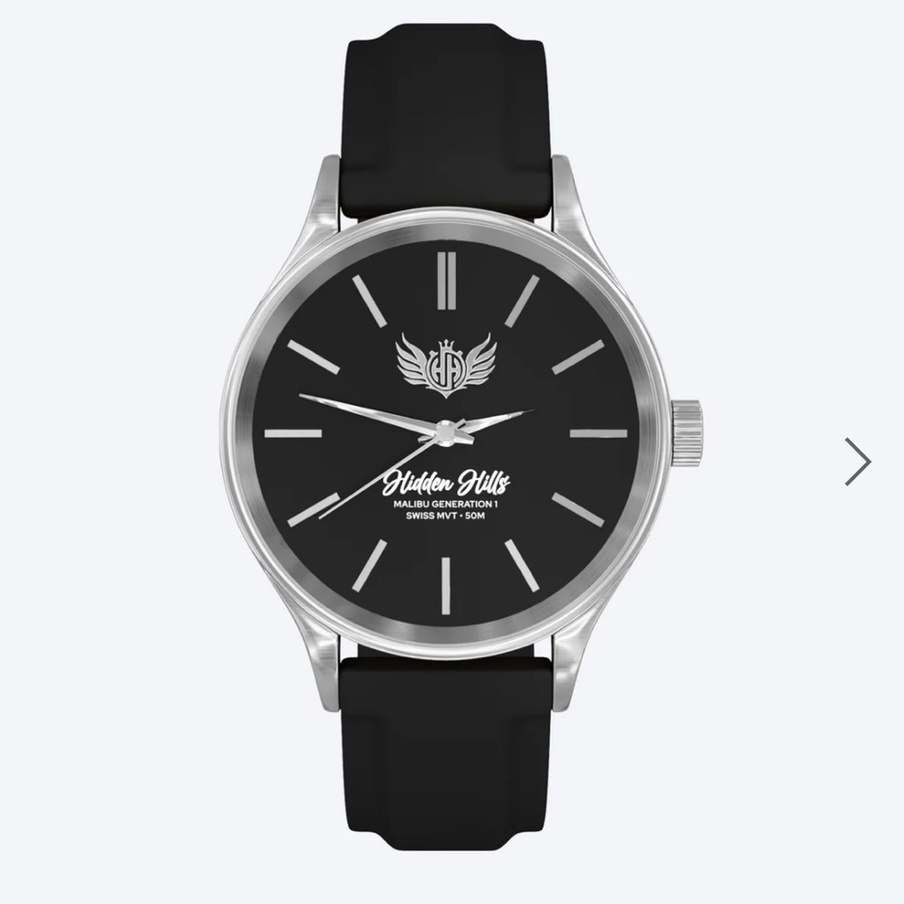 Hidden hills Malibu black and silver adjustable watch